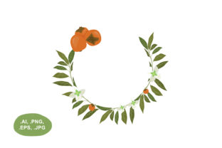 Botanical Floral Open Circle Border with Persimmon